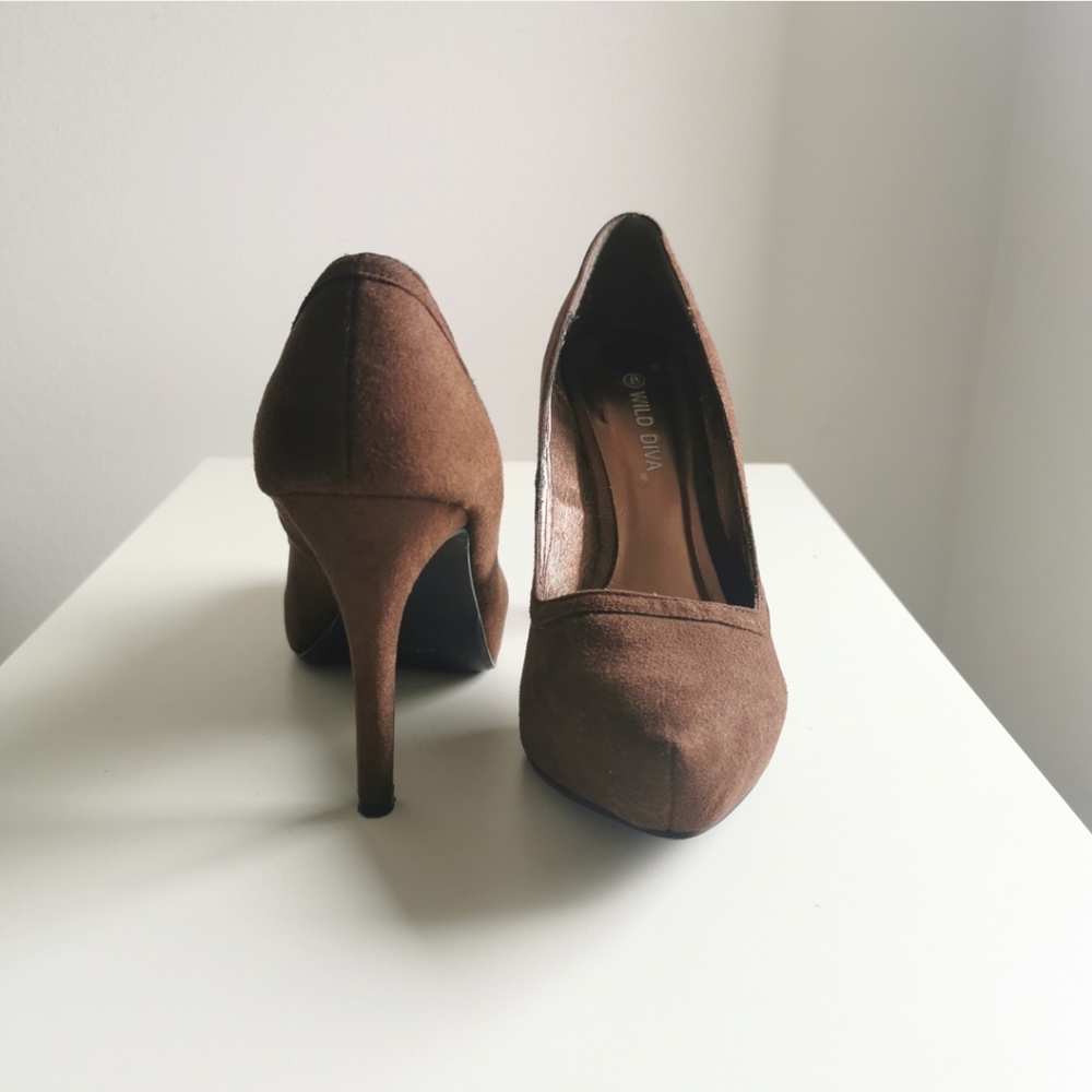 Brown suede platform heels